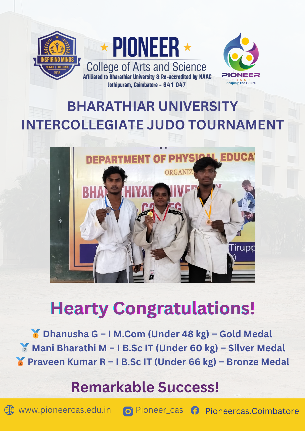 Pioneer Students Win Medals at BU Judo Tournament 2025