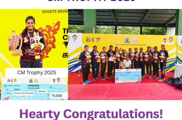 S. Abinaya (II BBA) – Gold Medalist in College Girls Kabaddi, CM Trophy 2025