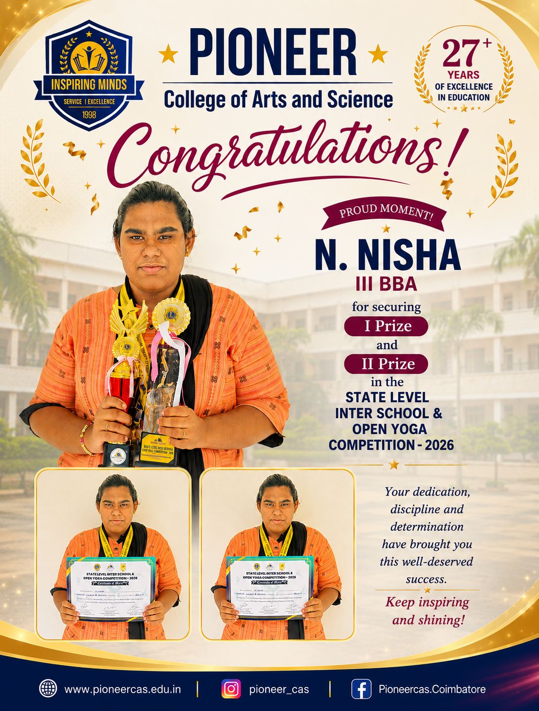 N. Nisha Wins State-Level Yoga Competition