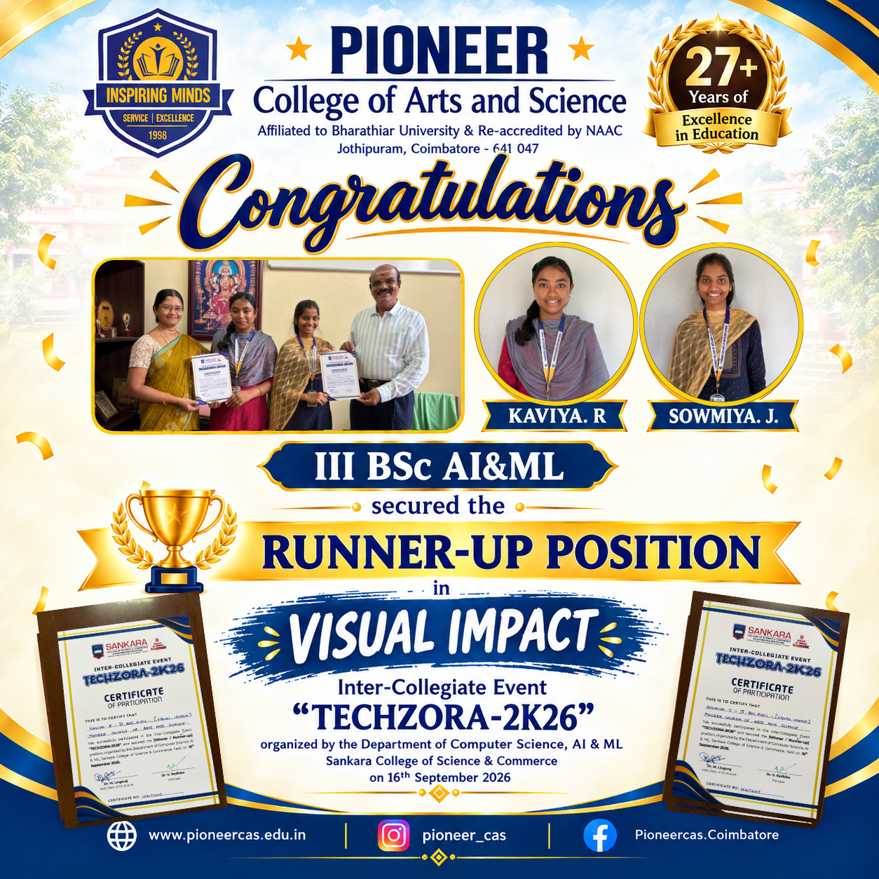 III B.Sc. AI & ML Students Secure Runner-Up in Visual Impact at TECHZORA-2K26